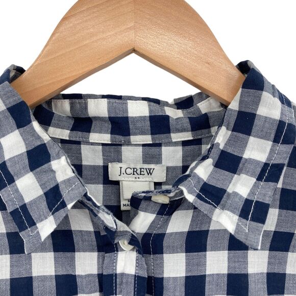 J.CREW Button Up Shirt Womens Medium Navy White Checked 100% Cotton Long Sleeve - Picture 7 of 16